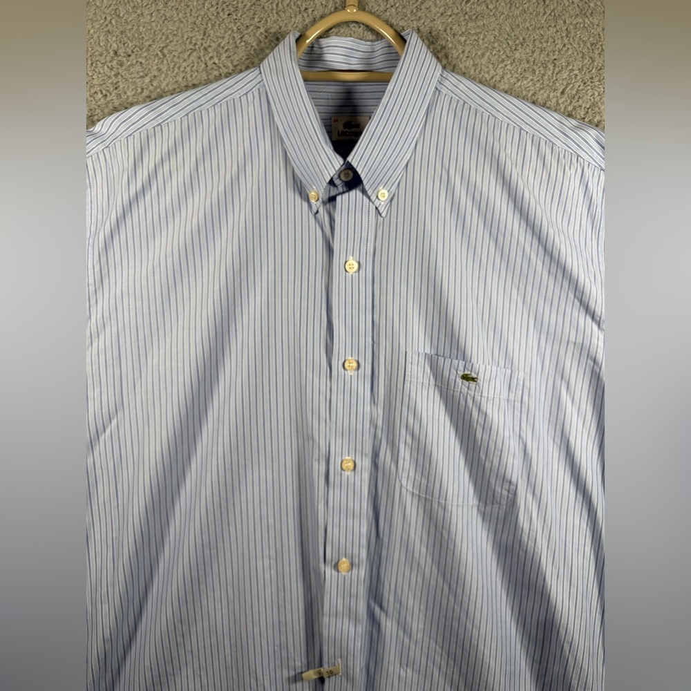Lacoste Button Up Shirt Mens 44 Extra Large Blue Stripes Crocodile Preppy
